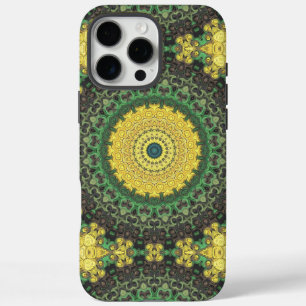 Coques iPhone 16 Pro Max Motif de mandala kaléidoscope jaune et vert