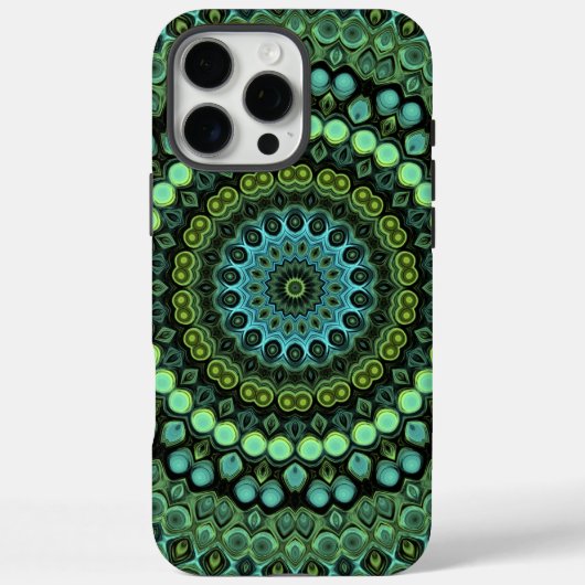 Coques Case-Mate iPhone Motif de mandala kaléidoscope vert et sarcelle (Verso)