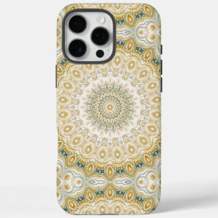 Coques iPhone 16 Pro Max Motif de mandala or et blanc avec des accents de s