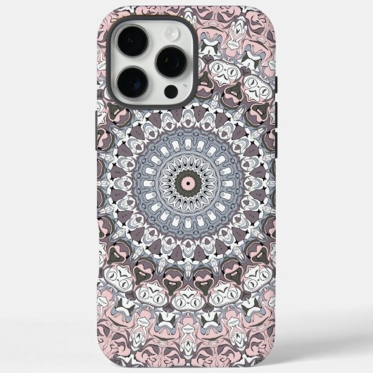 Coques Case-Mate iPhone Motif de mandala rose gris et blanc (Verso)