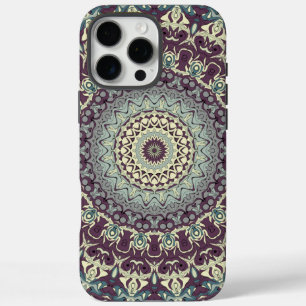 Coques iPhone 16 Pro Max Motif de mandala violet sarcelle et crème