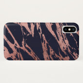 Coques Case-Mate iPhone Motif de marbre chic moderne rose de bleu marine (Dos (Horizontal))