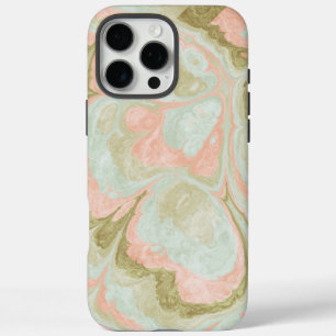 Coques iPhone 16 Pro Max Motif de marbre doux en spirale Menthe, Corail et