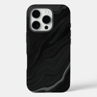 Coques iPhone 16 Pro Motif de marbre en pierre noire élégant