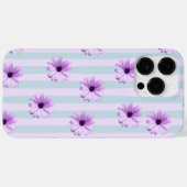 Coques Case-Mate iPhone motif de marguerite rayée de bleu et de violet (Verso (horizontal))