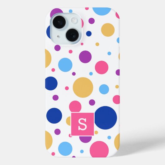 Coques Case-Mate iPhone Motif de monogramme à pois colorés vifs (Verso)