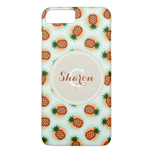 Coques Pour iPhone Motif de monogramme de ananas marron et menthe rét