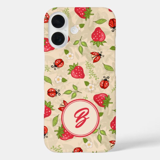 Coques Case-Mate iPhone Motif de monogramme de la fraise Ladybug (Verso)