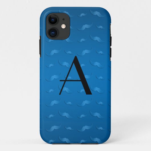 Coques Case-Mate iPhone Motif de moustache bleu brillant monogramme (Dos)
