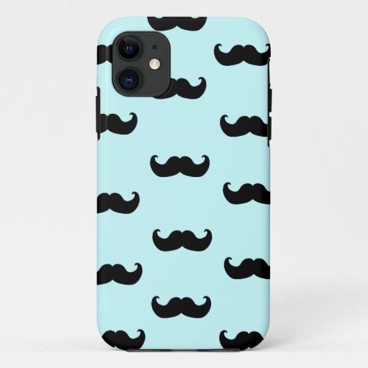 Coques Case-Mate iPhone Motif de moustache noire sur bleu (Dos)
