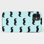 Coques Case-Mate iPhone Motif de moustache noire sur bleu (Dos (Horizontal))