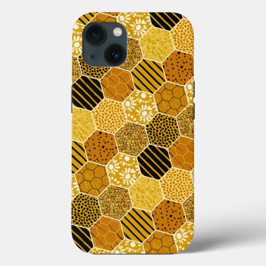 Coques Case-Mate iPhone Motif de nid d'abeille jaune (Verso)