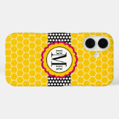 Coques Case-Mate iPhone Motif de nid d'abeilles et monogramme de fleur (Verso (horizontal))