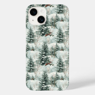 Coque Pour iPhone 14 Motif de Noël avec forêt de neige et pins