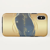 Coques Case-Mate iPhone Motif de Noël doré avec arrière - plan bleu... (Dos (Horizontal))