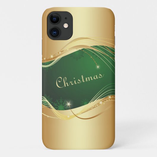 Coques Case-Mate iPhone Motif de Noël doré avec arrière - plan vert... (Dos)