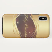 Coques Case-Mate iPhone Motif de Noël doré avec fond rouge... (Dos (Horizontal))