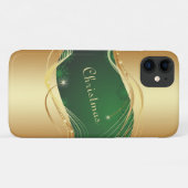 Coques Case-Mate iPhone Motif de Noël doré avec fond vert... (Dos (Horizontal))