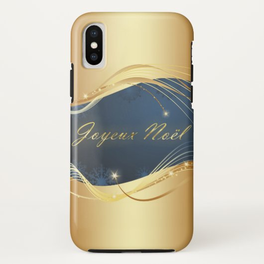 Coques Case-Mate iPhone Motif de Noël doré sur fond bleu... (Dos)