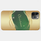 Coques Case-Mate iPhone Motif de Noël doré sur fond vert... (Dos (Horizontal))