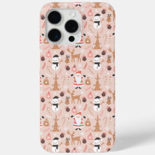 Coque iPhone 15 Pro Max Motif de Noël rose mignon avec Père Noël