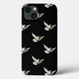 Etui iPhone 13 Motif de Noël vintage, Colombe blanche pour la pai