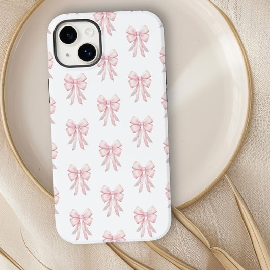 Coques Case-Mate iPhone Motif de nœud rose Coquette Preppy