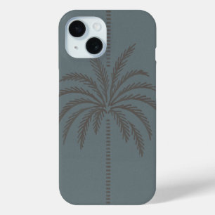 Coque Pour iPhone 15 Motif de palmier minimal bleu gris tropical