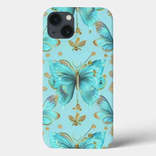 Coques Case-Mate iPhone Motif de papillon mignon sur fond bleu (Verso)