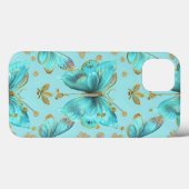 Coques Case-Mate iPhone Motif de papillon mignon sur fond bleu (Verso (horizontal))