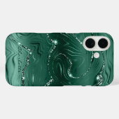 Coques Case-Mate iPhone Motif de Parties scintillant d'argent Emerald Gree (Verso (horizontal))