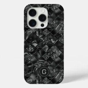 Coque iPhone 15 Pro Motif de Parties scintillant moderne Monogramme Bl