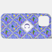 Coques Case-Mate iPhone Motif de passiflore bleue de jardinage Monogramme (Verso (horizontal))
