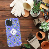 Coques Case-Mate iPhone Motif de passiflore bleue de jardinage Monogramme