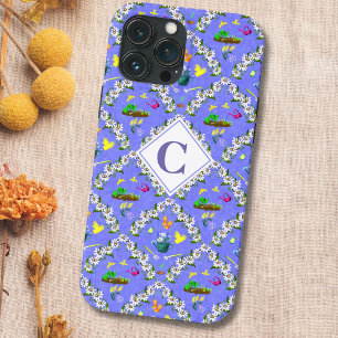 Case-Mate iPhone Case Motif de passiflore bleue de jardinage Monogramme