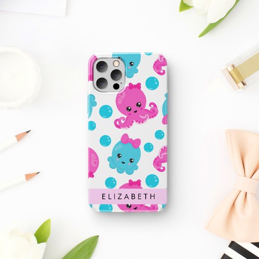 Coques Case-Mate iPhone Motif de pieuvre, Pieuvre mignonne, Mer, Votre Nom