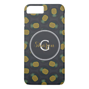 Coque Case-Mate Pour iPhone Motif de pineapple en or noir rétro avec monogramm