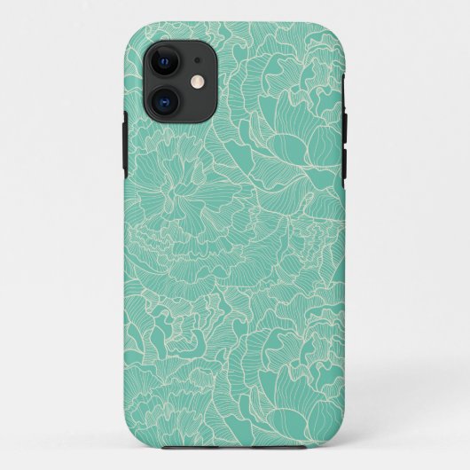 Coques Case-Mate iPhone Motif de pivoine de turquoise (Dos)
