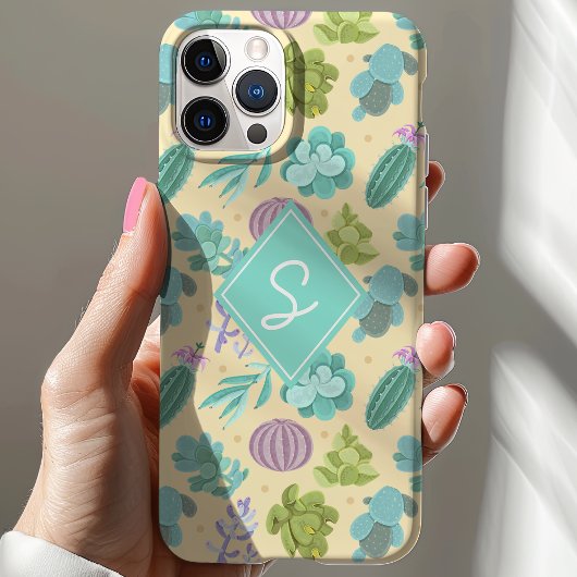 Coques Case-Mate iPhone Motif de plante de cactus succulente avec monogram
