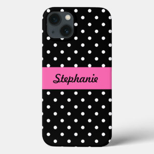 iPhone 13 Coque Motif de point blanc et noir de polka