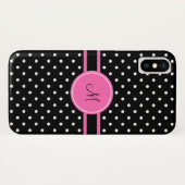 Coques Case-Mate iPhone Motif de point de Polka blanc et noir Monogram (Dos (Horizontal))