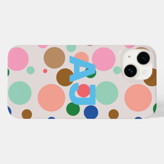 Coques Case-Mate iPhone Motif de point de Polka Monogramme moderne (Verso (horizontal))