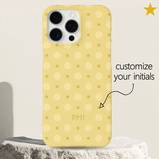 Coques Case-Mate iPhone Motif de points jaunes pastel avec initiales perso