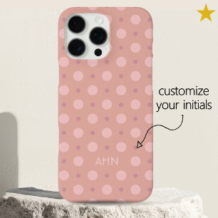 Coques iPhone 16 Pro Max Motif de points rose pastel Nom personnalisé Initi