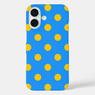Coques iPhone 16 Motif de pois jaunes sur fond bleu