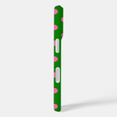 Coques Case-Mate iPhone Motif de pois roses sur fond vert (Verso / Droite)