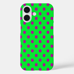 Coques iPhone 16 Motif de pois violet sur fond vert