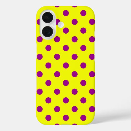 Coques Case-Mate iPhone Motif de pois violet sur jaune (Verso)