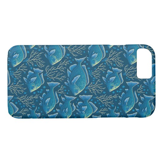 Coques Case-Mate iPhone Motif de poisson bleu (Dos (Horizontal))