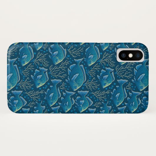 Coques Case-Mate iPhone Motif de poisson bleu (Dos (Horizontal))